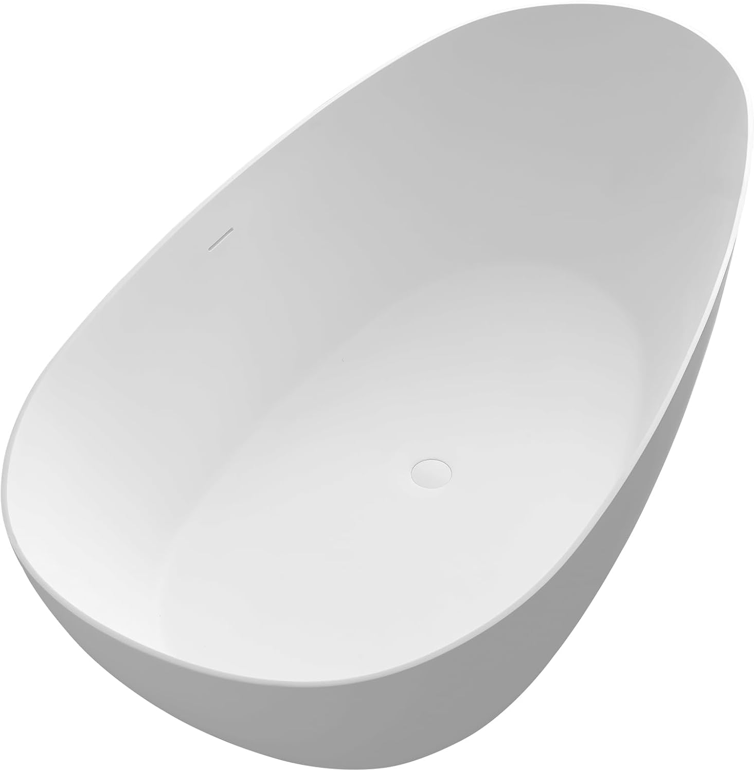 67' Upgraded Solid Surface Freestanding Bathtub,Oval Shape Stone Resin Soaking Tubs with Pop-up Drain and Overflow, Matte White