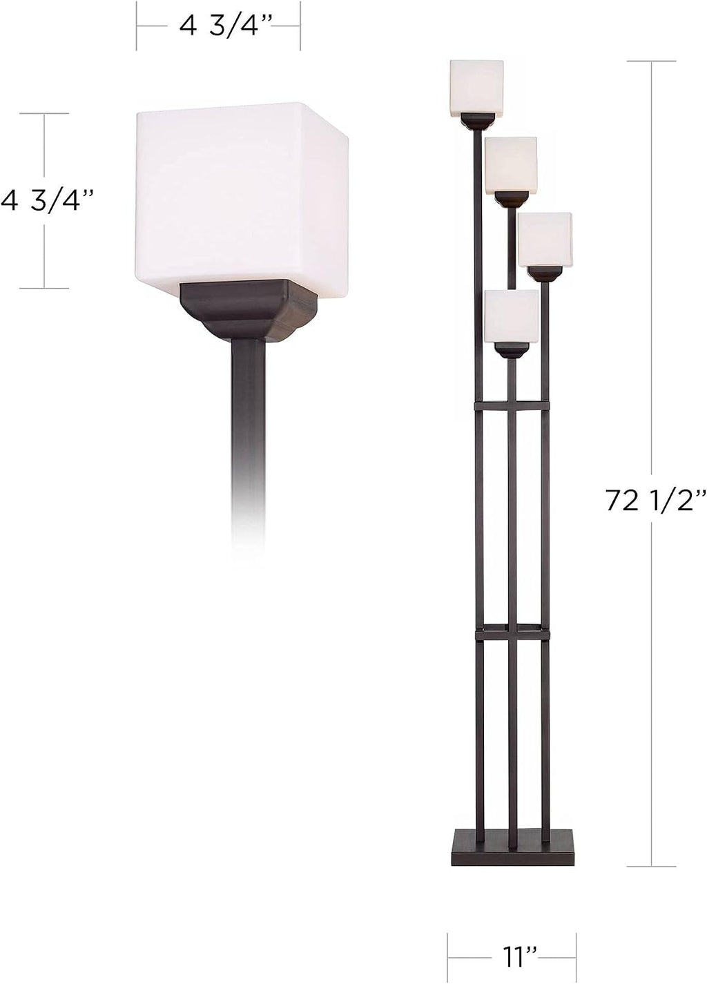 Franklin Iron Works Light Tree Rustic Farmhouse Torchiere Floor Lamp Standing 72 1/2' Tall Bronze Iron 4-Light Square-Sided White Glass Shades Living Room Reading Bedroom Office House Home Decor