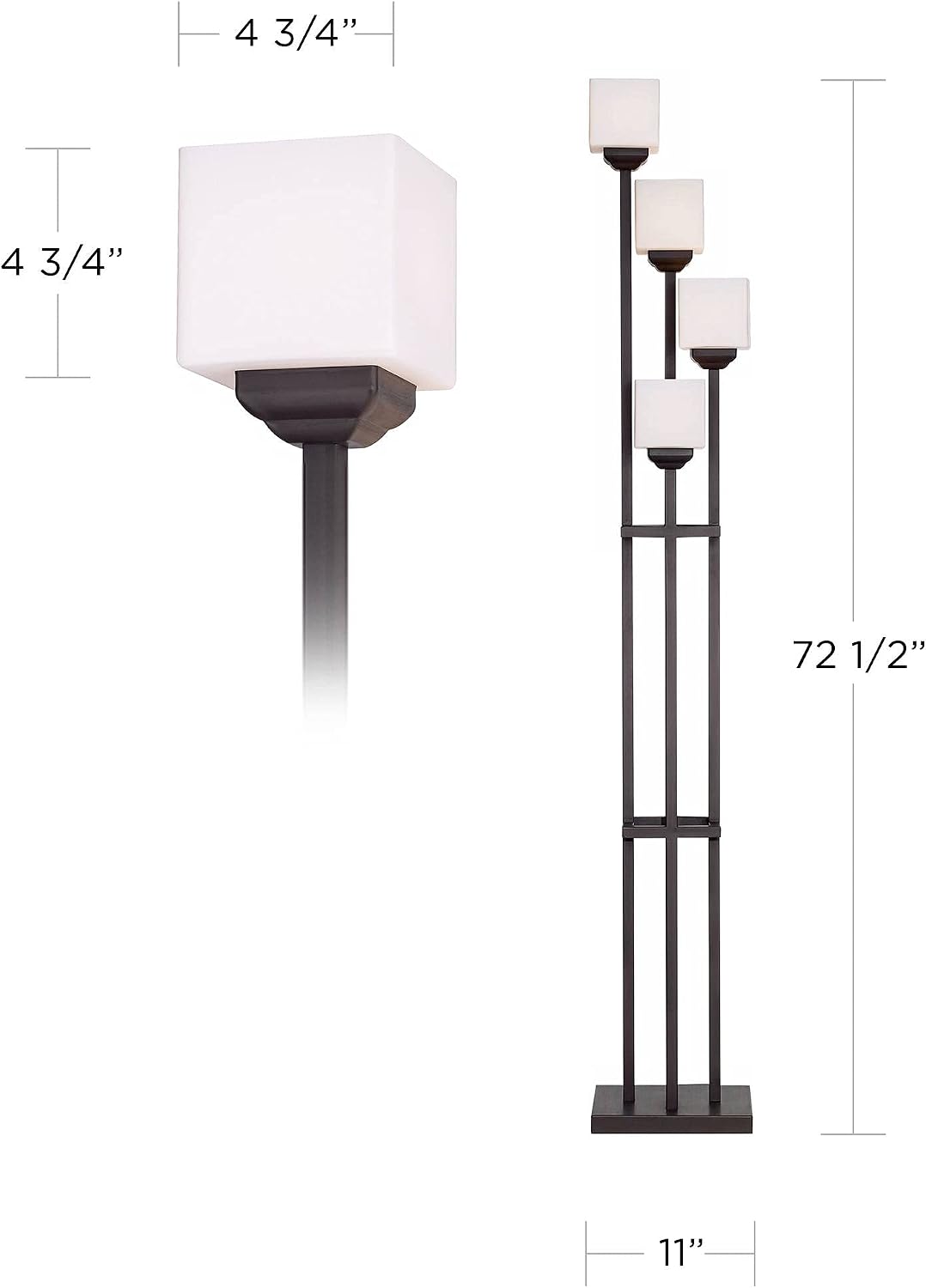 Franklin Iron Works Light Tree Rustic Farmhouse Torchiere Floor Lamp Standing 72 1/2' Tall Bronze Iron 4-Light Square-Sided White Glass Shades Living Room Reading Bedroom Office House Home Decor