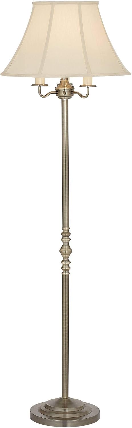 Regency Hill Montebello Traditional Shabby Chic Floor Lamp Standing Pole 59' Tall Antique Brass Gold Metal Off White Bell Shade Candelabra Decor for Living Room Reading House Bedroom Home