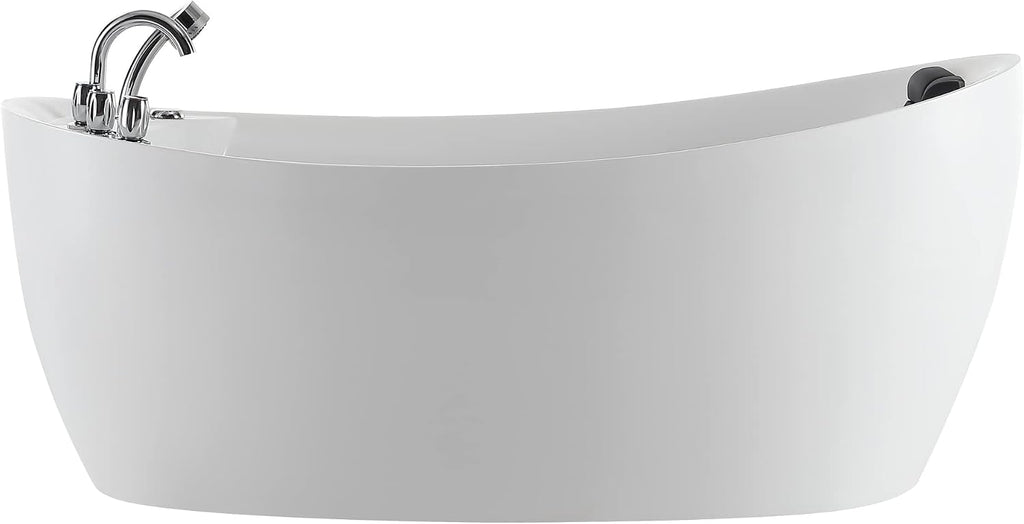 Empava 67' Freestanding Whirlpool Bathtub Oval with 7 Hydromassage Water Jets Luxury Acrylic Massage SPA Soaking Bath Tub in White Single Ended