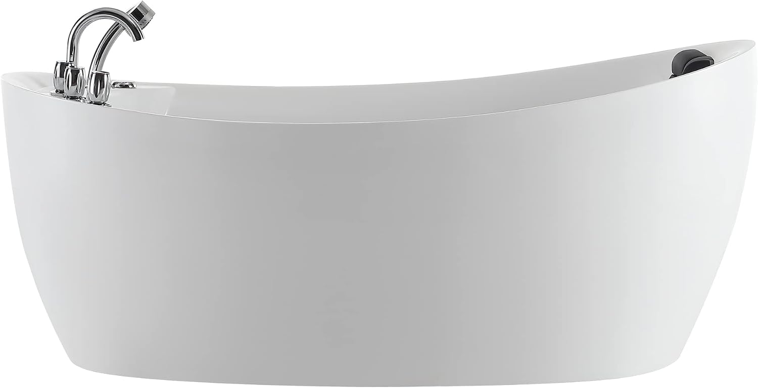 Empava 67' Freestanding Whirlpool Bathtub Oval with 7 Hydromassage Water Jets Luxury Acrylic Massage SPA Soaking Bath Tub in White Single Ended