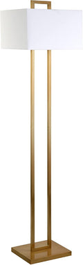 Henn&Hart 68' Modern 1-Light Floor Lamp with White Fabric Rectangle Shade for Living Room, Bedroom, or Office, Gold