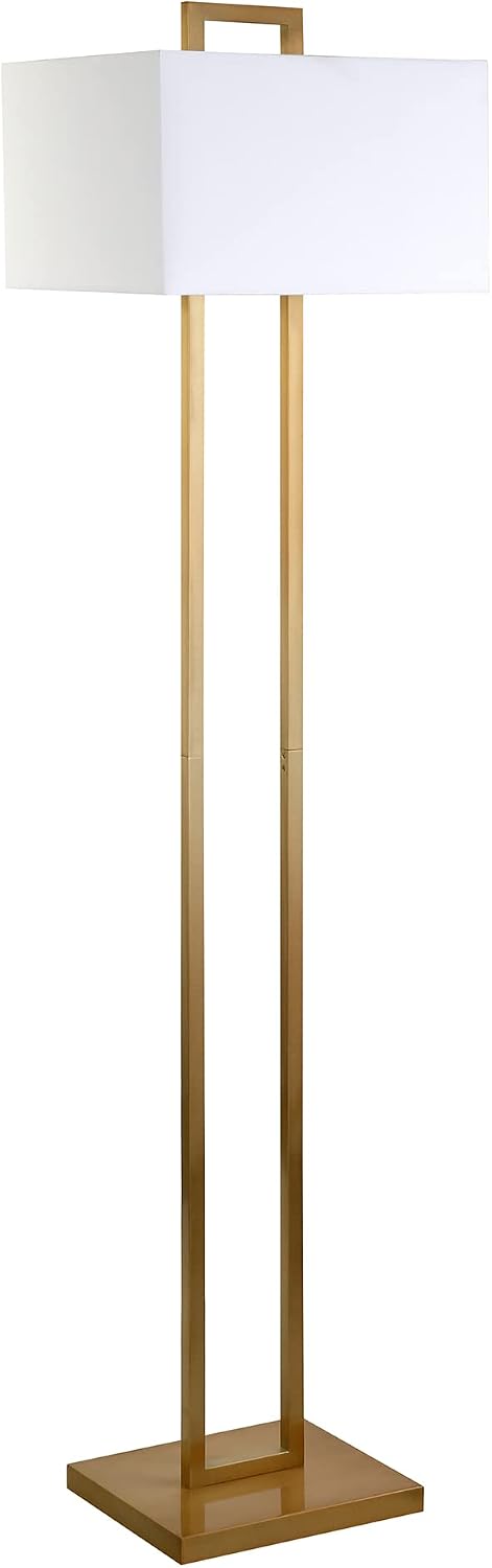 Henn&Hart 68' Modern 1-Light Floor Lamp with White Fabric Rectangle Shade for Living Room, Bedroom, or Office, Gold