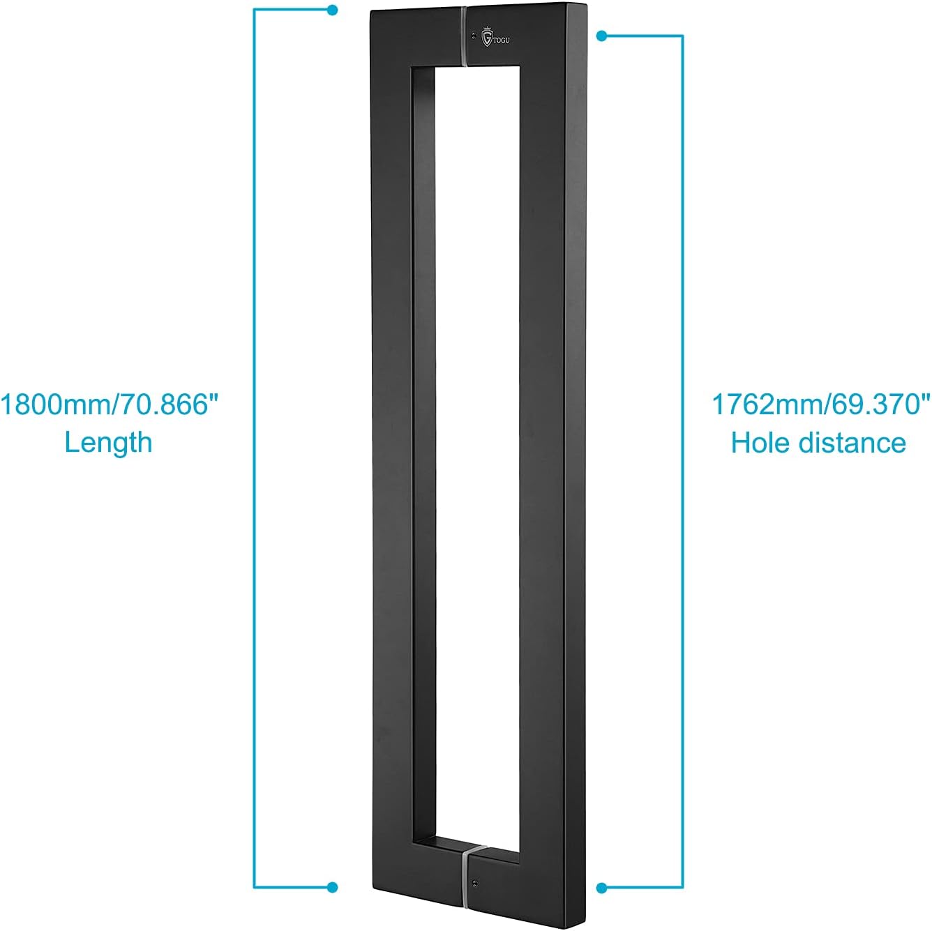 TOGU TG-6013 1800mm/71 inches Square/Rectangle Shape Stainless Steel Push Pull Door Handle for Solid Wood, Timber, Glass and Steel Doors, Full Matte Black Finish