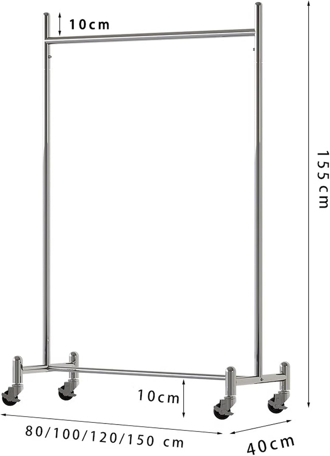 Heavy Duty Coat Rack, Garment Rack Silver Stainless Steel Clothes Rail with Wheels, Heavy Duty Clothing Rack for Hanging Clothes, Commercial Clothing Store Display Racks (100X40X155CM)