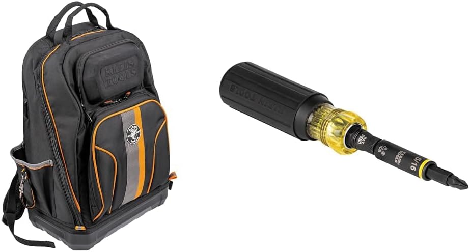 Klein Tools 62800BP Backpack Tool Bag, Tradesman Pro Extra-Large 40-Pocket & 32500HD Multi-Bit Screwdriver/Nut Driver, Impact Rated 11-in-1 Tool with Phillips, Slotted