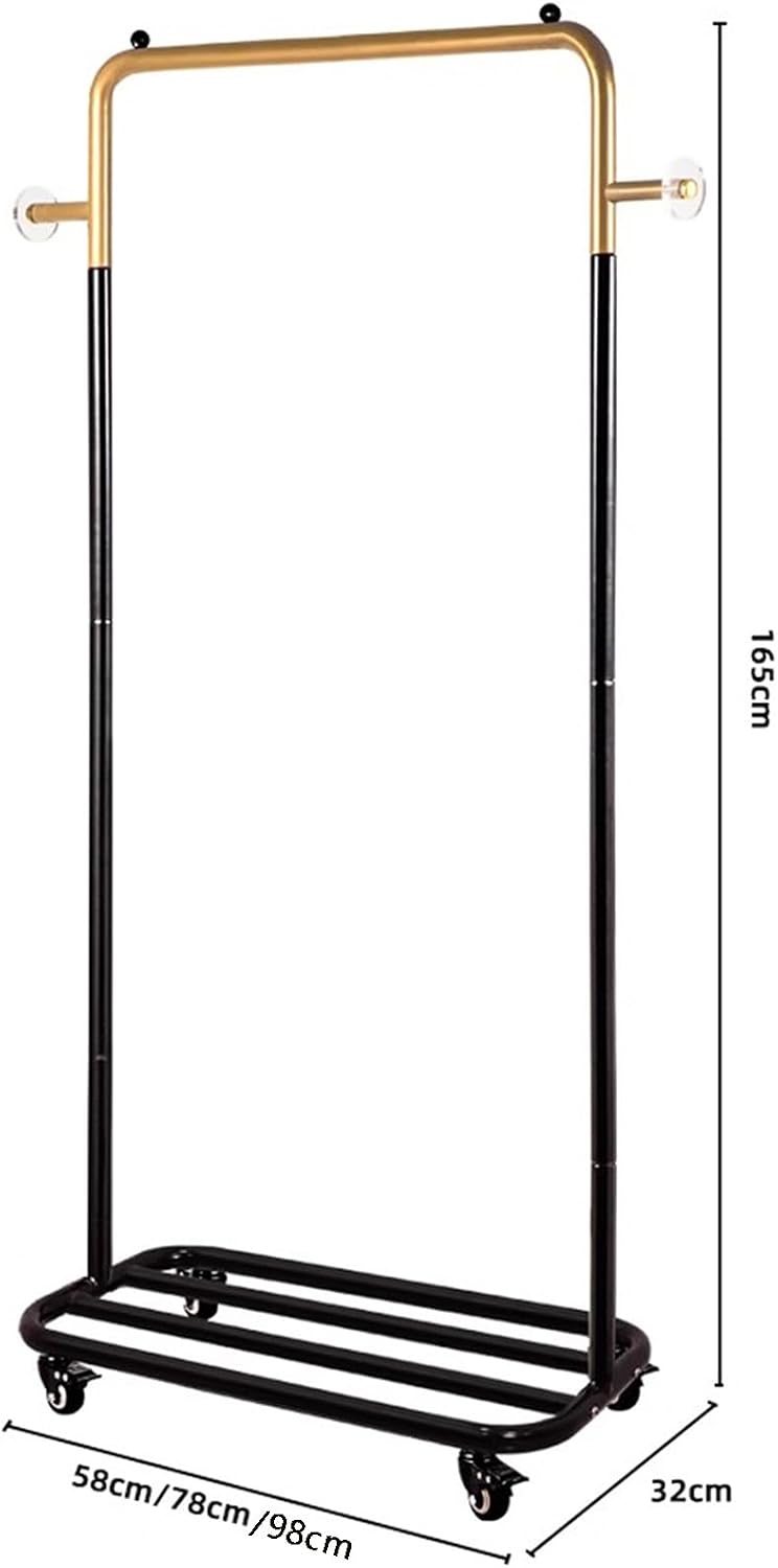 Garment Racks Metal Clothes Rack with Wheels, Clothing Rack with Bottom Storage Shelf,Heavy Duty Rolling Garment Rack for Hanging Clothes,Coats,Skirts,Gold+Bl,58X32X165CM