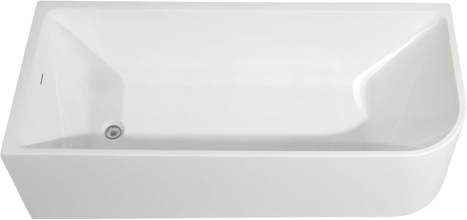 59 Inch Large Corner Bathtub with Pop-Up Left Hand Drain&Overflow