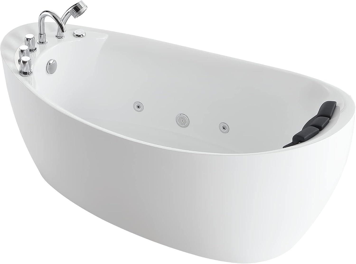 Empava 67 in. Acrylic Freestanding Tub Hydromassage Gracefully Oval Shaped Whirlpool 7 Water Jets Soaking SPA, Single-Ended Massage Bathtub with Pillow , White