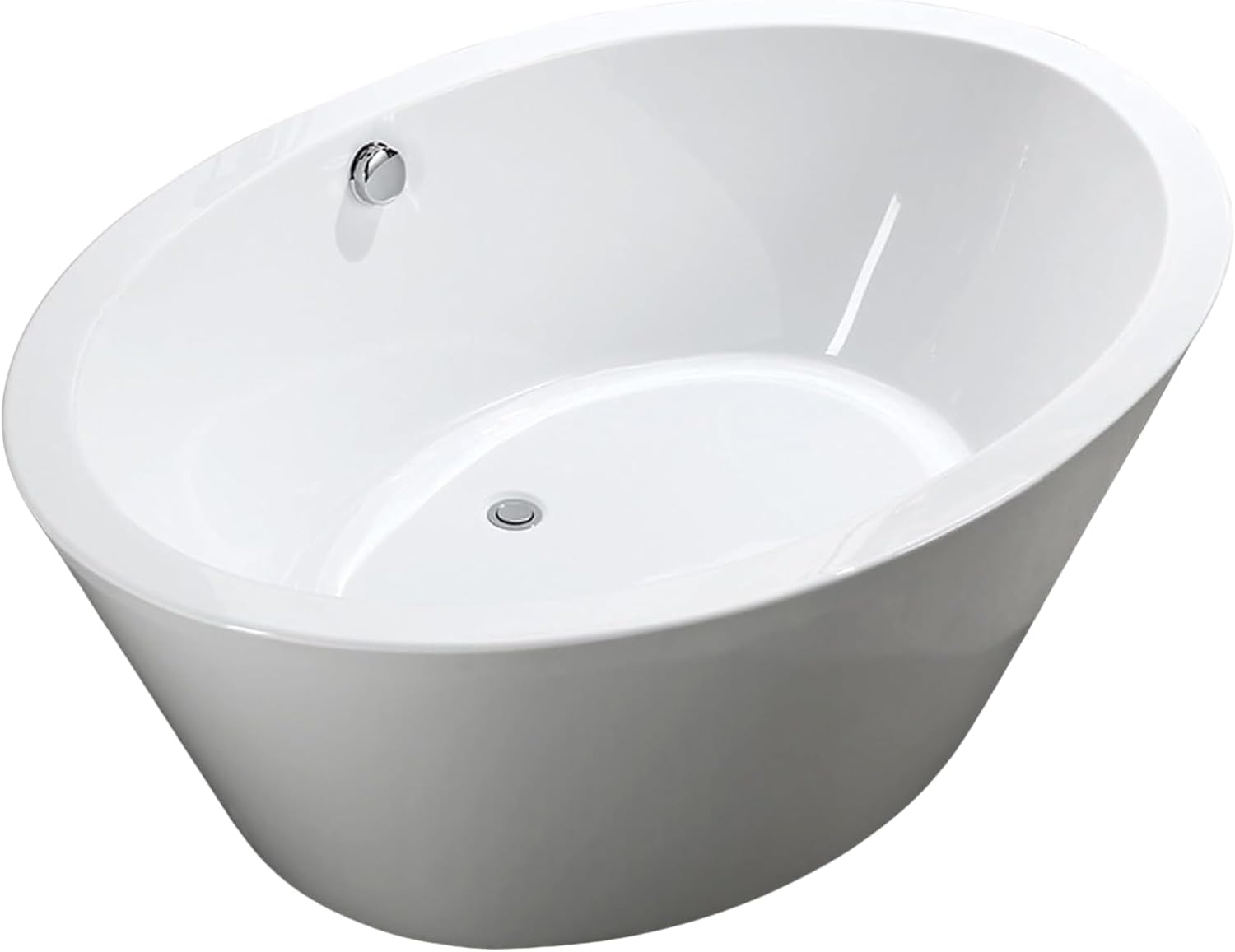 Udine 67' Freestanding Acrylic Bathtub with Chrome Drain, Glossy White Seamless Soaking Tub, Fiberglass Reinforced with Leveling Legs, 81 Gal Capacity