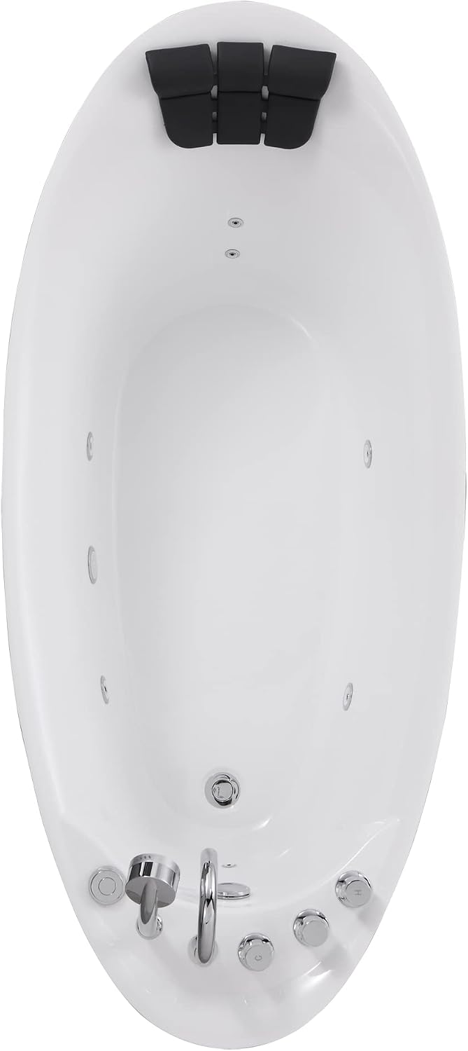 Empava 67' Freestanding Whirlpool Bathtub Oval with 7 Hydromassage Water Jets Luxury Acrylic Massage SPA Soaking Bath Tub in White Single Ended
