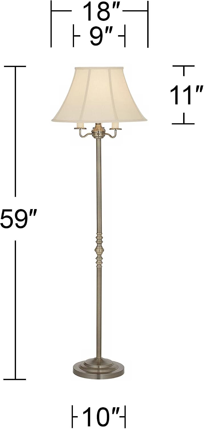 Regency Hill Montebello Traditional Shabby Chic Floor Lamp Standing Pole 59' Tall Antique Brass Gold Metal Off White Bell Shade Candelabra Decor for Living Room Reading House Bedroom Home