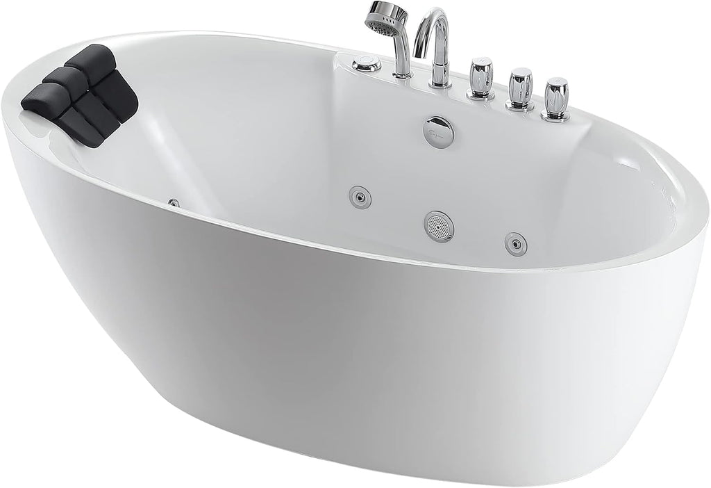 Empava 67' Freestanding Whirlpool Bathtub with Hydromassage Adjustable Water Jets Luxury Acrylic Massage SPA Soaking Bath Tub in White Single Ended