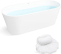 FerdY 67' Shangri-La Elite, Acrylic Freestanding Bathtub, Modern & Contemporary Design Soaking Tub with Brushed Nickel Pop-Up Drain & Bath Pillow for Bathtub,Thick Tub Pillows, Breathable 4D Air Mesh