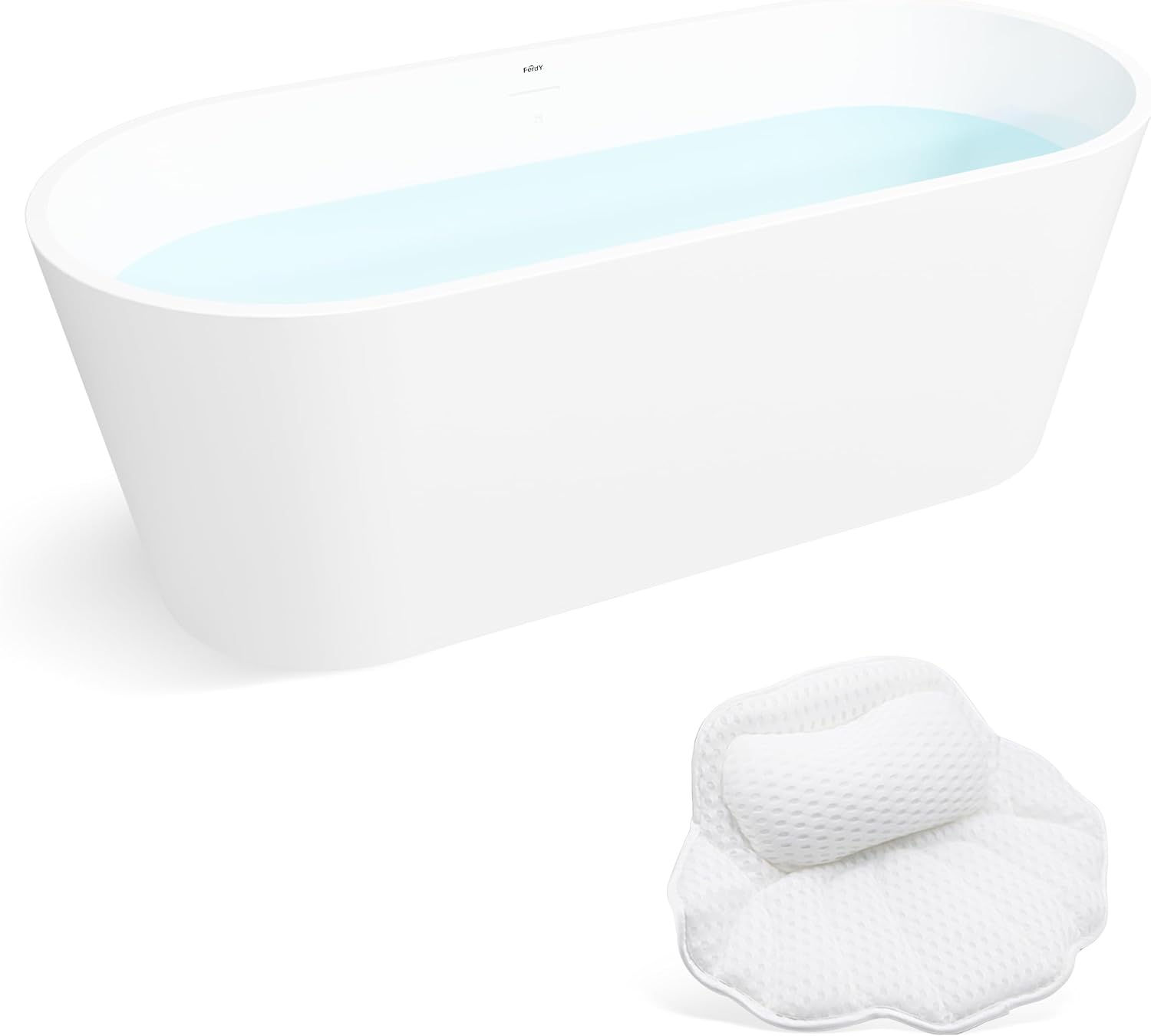 FerdY 67' Shangri-La Elite, Acrylic Freestanding Bathtub, Modern & Contemporary Design Soaking Tub with Brushed Nickel Pop-Up Drain & Bath Pillow for Bathtub,Thick Tub Pillows, Breathable 4D Air Mesh