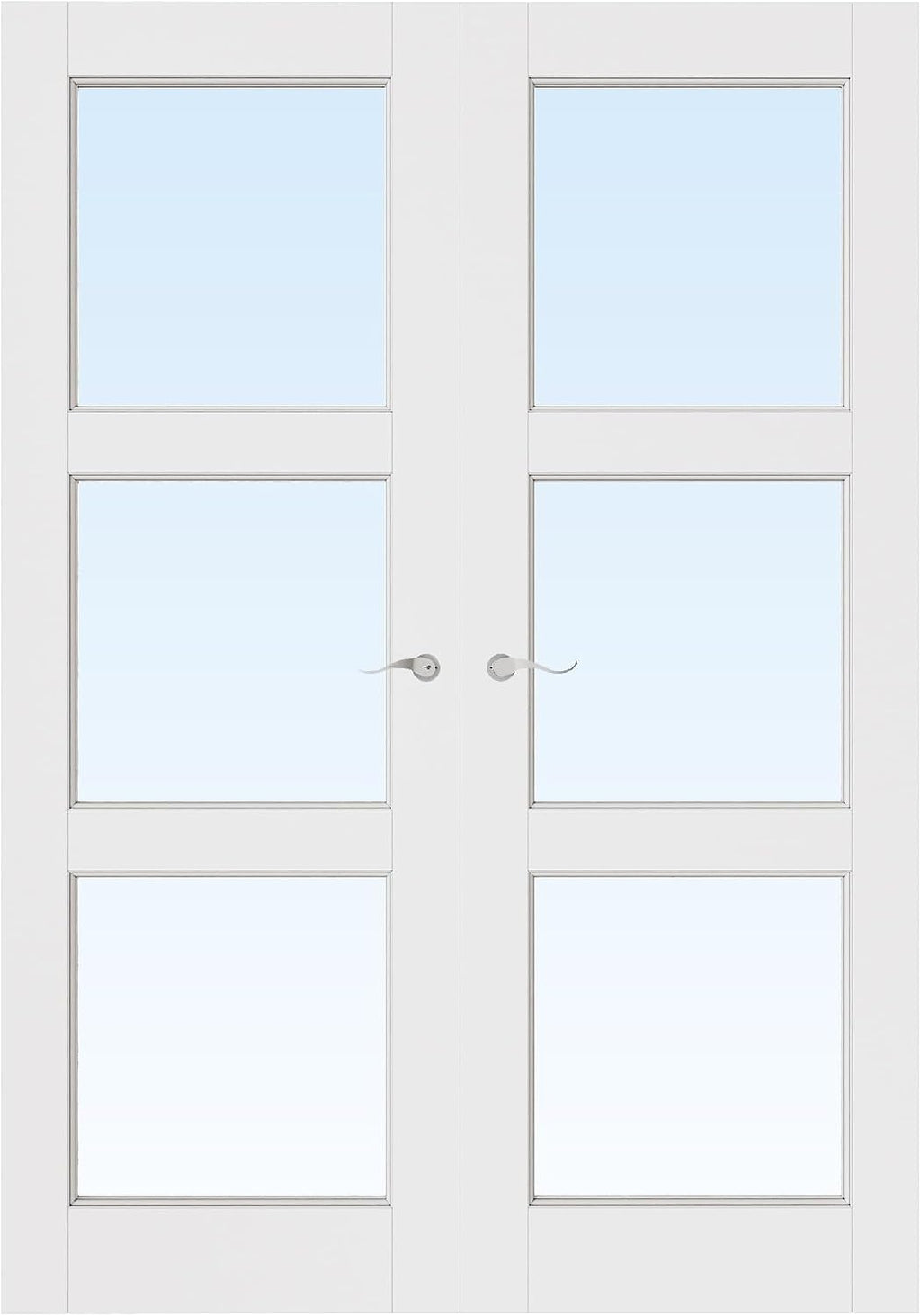 48' x 80' French Doors Interior (Double 24' x 80' 3-Lite Clear Glass Door with Silver Hinge Prehung Jamb Kit), Pre-Finished & Paintable, Prebuilt Home Door Panels & Assembly Required Jamb