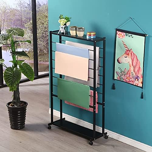 7 Tier Double-Sided Display Holder for Flower Shop Rolling Wrapping Paper/Ribbons Rack Stand Metal Uprigth Scarf Storage Organizer with Wheels Wall Mounted (Black