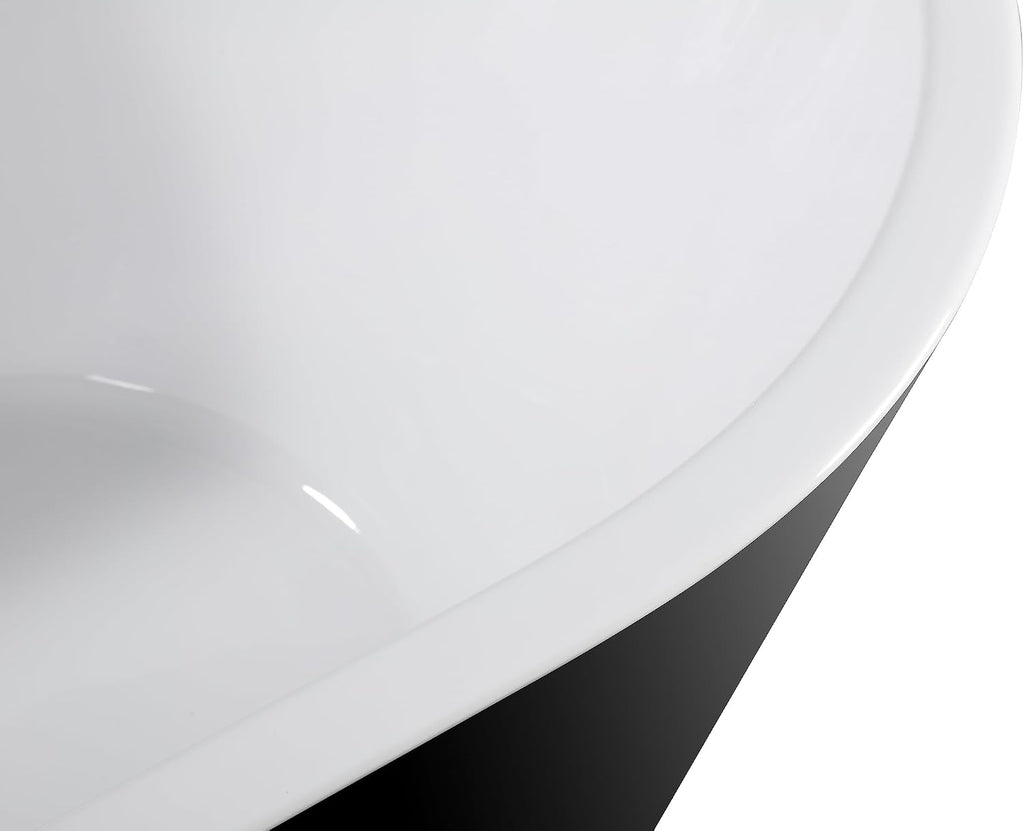 59' Acrylic Freestanding Bathtub-Acrylic Soaking Tubs, Black Bathtub, Oval Shape Black Freestanding Bathtub with Chrome Overflow and Pop Up Drain