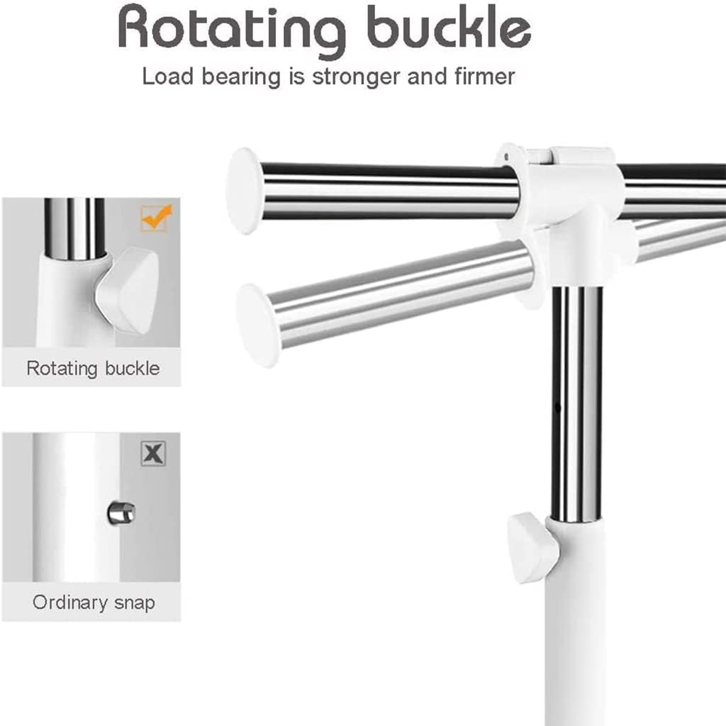 Simple Adjustable Standard Rod Clothing Garment Rack,90-150 * 44 * 100-165cm,Rolling Clothes Organizer on Wheels for Bathroom,Living Room,Bedroom(Color: White)