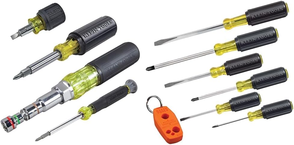 Klein Tools 80019 Tool Set, Multi-Bit Screwdriver and Nut Driver Tool Kit & 85146 Screwdriver Set with Magnetizer/Demagnetizer for Magnetic Tips 3 Slotted