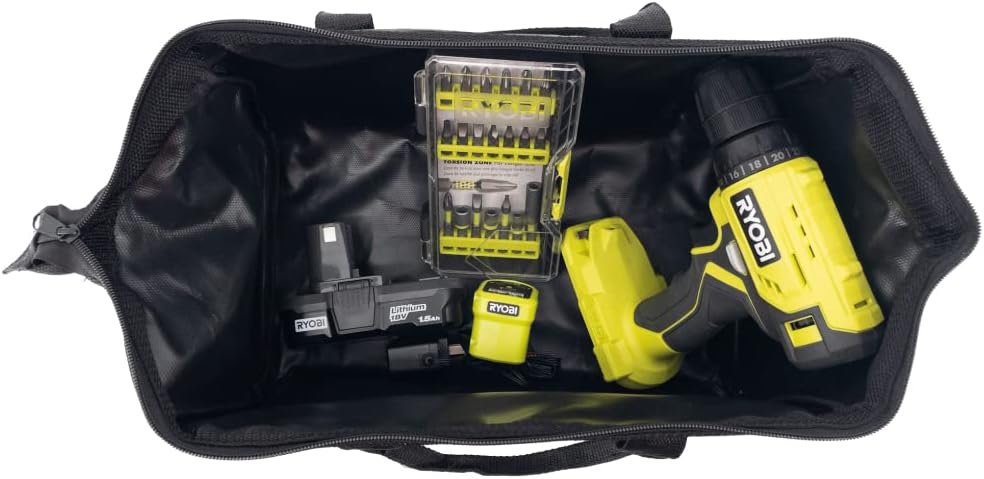 Ryobi ONE+ 18V Drill Kit with Battery, Charger, Bit Set & Bag