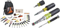 Klein Tools 80028 Hand Tools Kit includes Pliers, Screwdrivers, Nut Drivers, Backpack, and More Jobsite Tools, 28-Piece & 80019 Tool Set, Multi-Bit Screwdriver and Nut Driver Tool Kit, 4-Piece