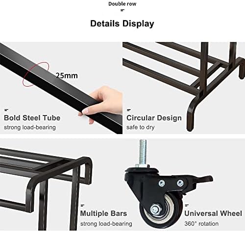 Mobile Garment Rack on Wheels, Heavy-Duty Double-Rail Clothes Rack with 2 Shelves, 150kg Capacity, Ideal for Bedroom & Hallway Storage Solutions, 150x50cm Metal Design