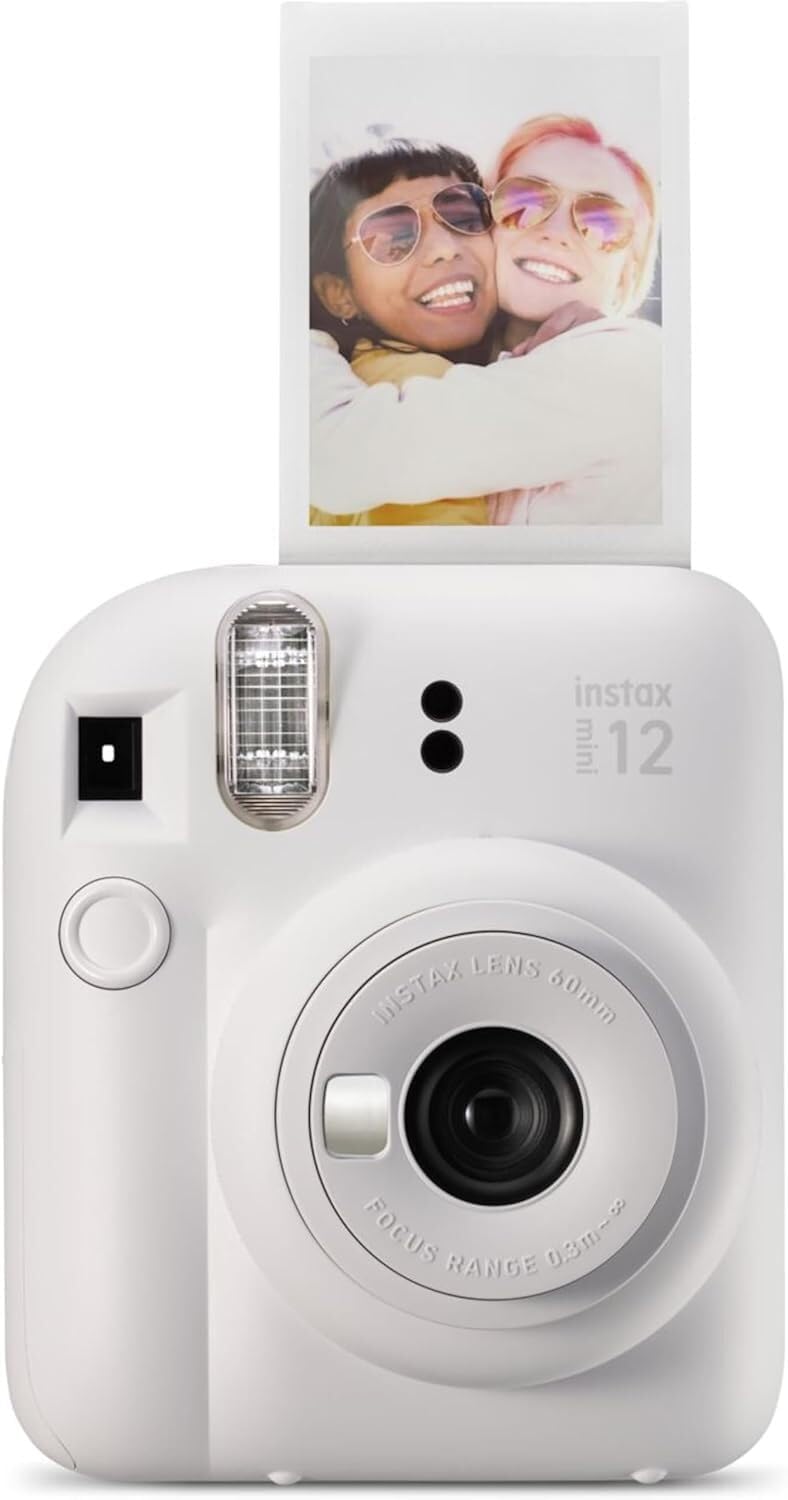Fujifilm Instax Mini 12 Camera (Clay White) with Fujifilm Instant Mini Film (40 Sheets) Bundle with + Sunshine Photo Microfiber Cleaning Cloth