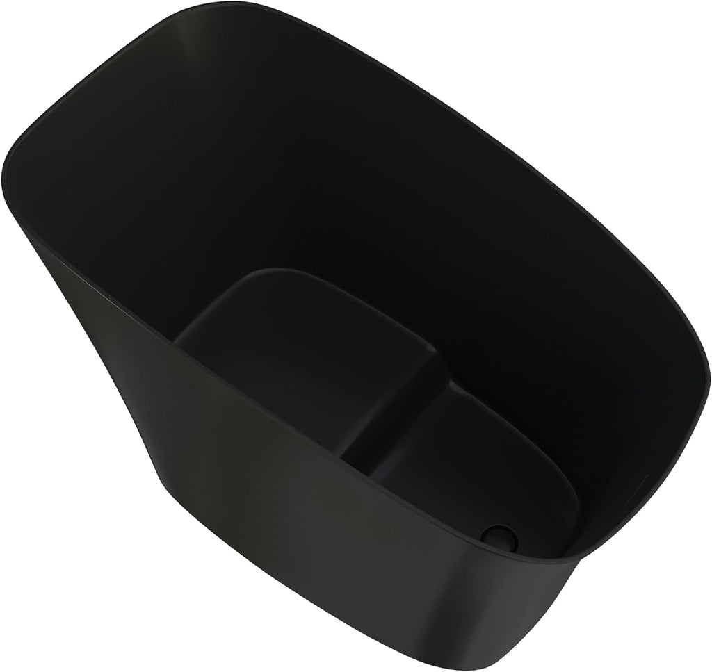 51' Upgraded Japanese Soaking Tub,Resin Stone Solid Surface Tubs Deep Soaking Freestanding Bathtub with Overflow and Pop-up Drain, Matte Black
