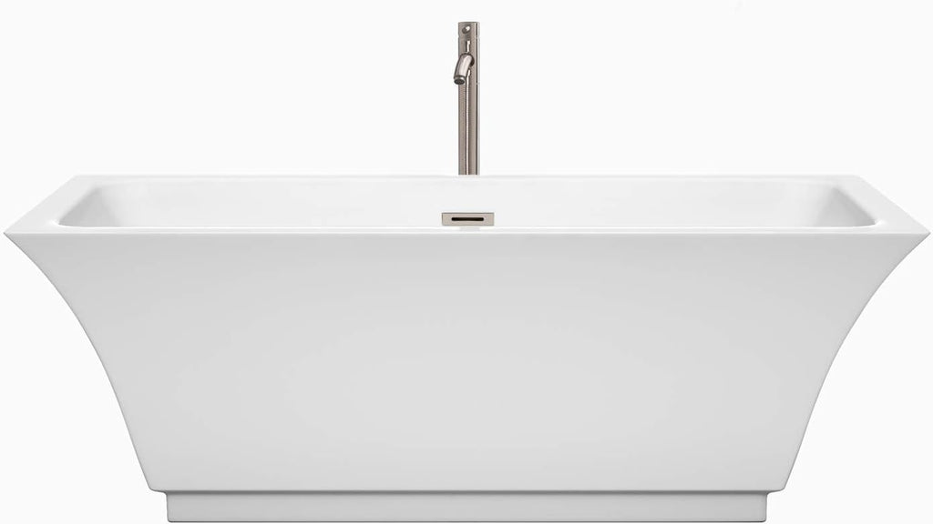 Wyndham Collection WCBTK151967ATP11BN Galina Freestanding Bathtub with Floor Mounted Faucet, 67', White with Brushed Nickel Trim