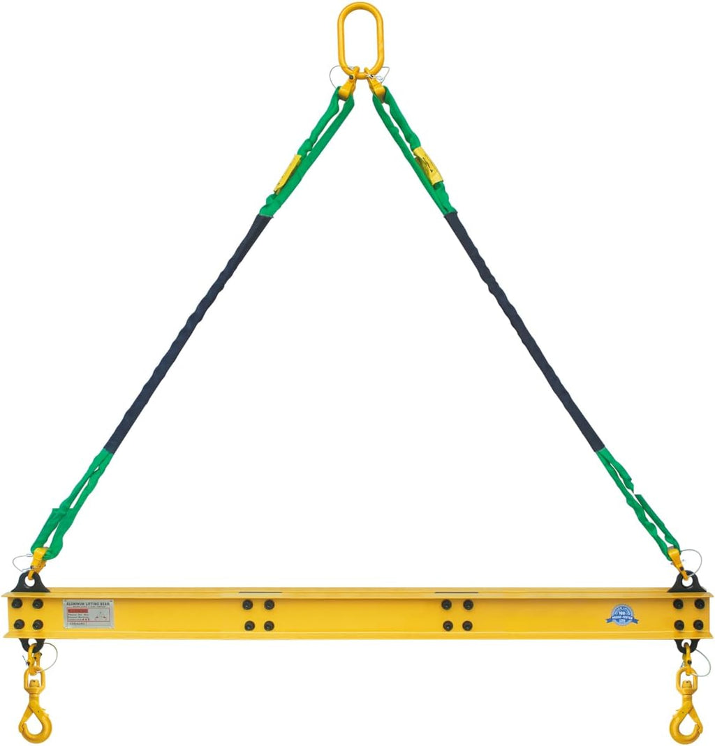 4400 LBS 2 Ton Aluminum 6' Lifting Spreader Beam Lifting Bar with Swivel Self Locking Hooks and 6 FT Round Sling Bridle Heavy Duty Light Weight