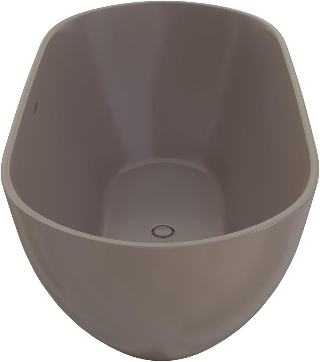 59' Premium Freestanding Stone Resin Bathtub, Oval Shape Solid Surface Grey-Coffee Soaking Tubs with Overflow and Pop-up Drain