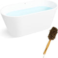 FerdY 59' Shangri-La Elite, Acrylic Freestanding Bathtub, Modern & Contemporary Design Soaking Tub with Brushed Nickel Pop-Up Drain & FerdY Back Scrubber for Shower,Long Handled Loofah on a Stick