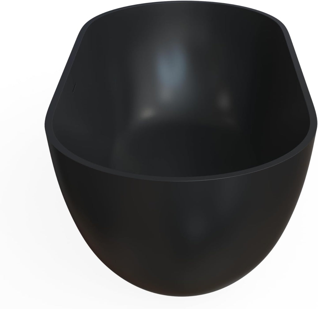 59' Premium Freestanding Stone Resin Bathtub, Oval Shape Solid Surface Soaking Tubs with Overflow and Pop-up Drain, Matte Black