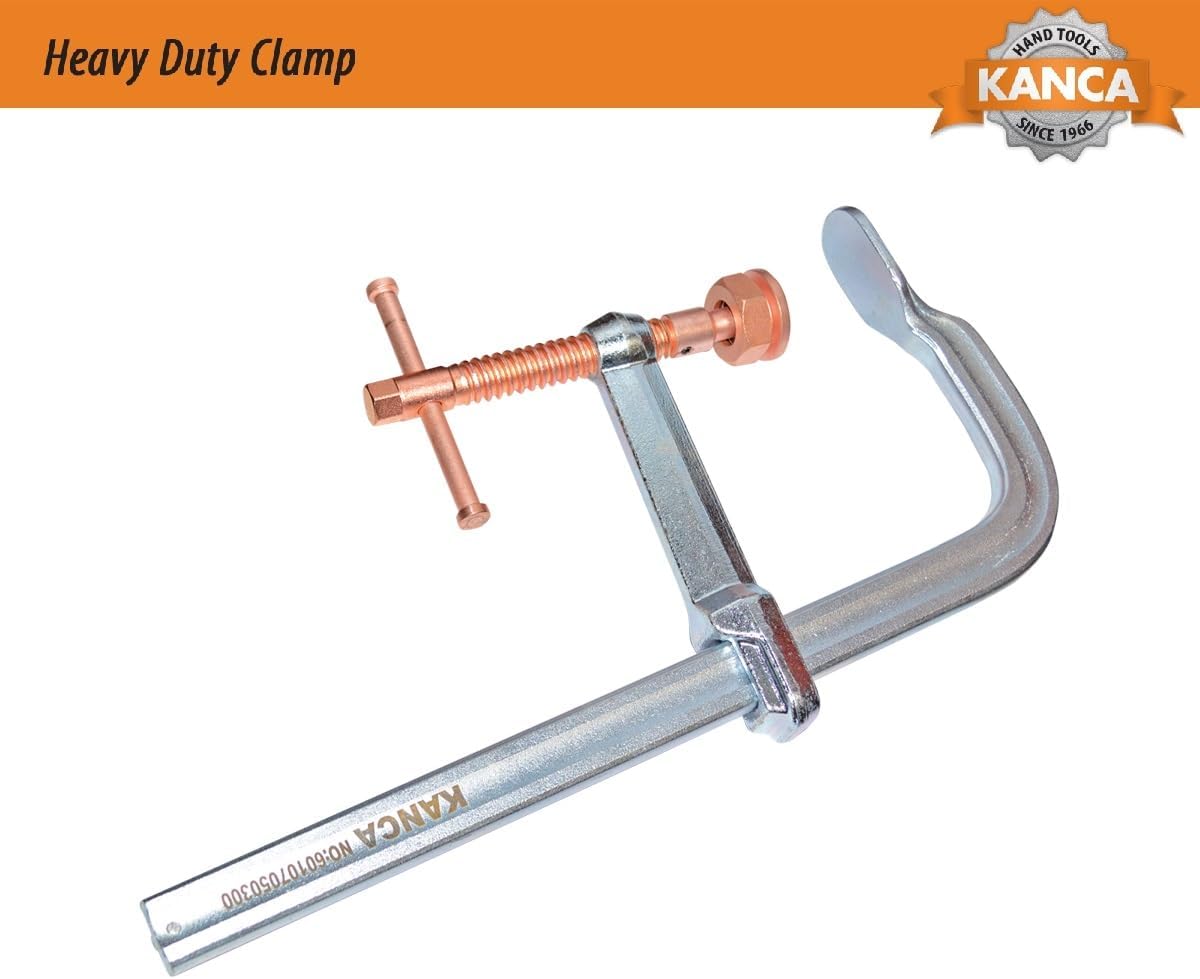 KANCA - HDC-300-C Heavy Duty Clamps With Copper Plated Spindle, Spatter Resistant Welding Clamps, Clamping Force 12,000 N, Opening 12 INCH, Drop-Forged F-Clamp, Bar Clamp (12' - 300 MM)