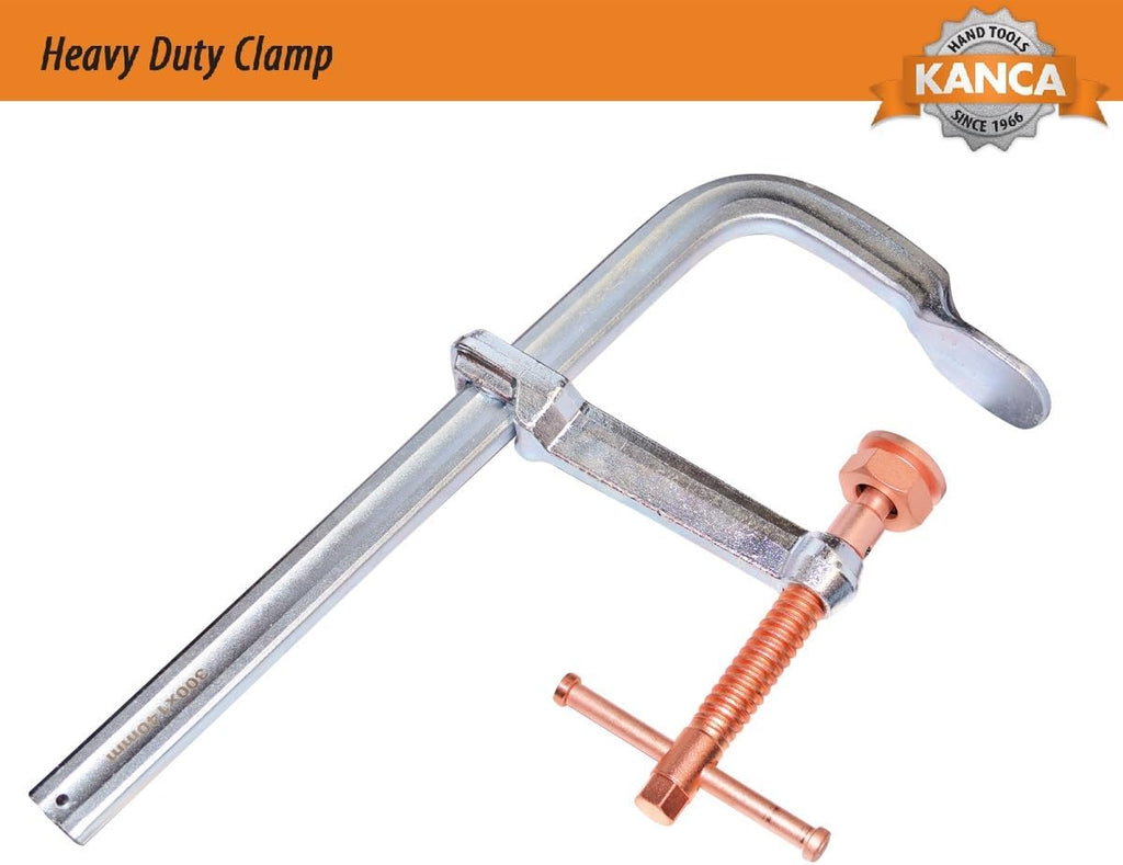 KANCA - HDC-200-C Heavy Duty Clamps With Copper Plated Spindle, Spatter Resistant Welding Clamps, Clamping Force 12,000 N, Opening 8 INCH, Drop-Forged F-Clamp, Bar Clamp (8' - 200 MM)