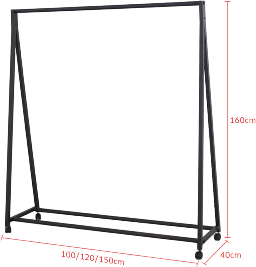 Heavy Duty Coat Rack, Garment Rack Industrial Vintage Clothes Rail with Locking Wheels Bedroom Black Metal Clothing Rack Single Rail Coat Rack for Hanging Clothes Commercial Grade (100X40X160CM)