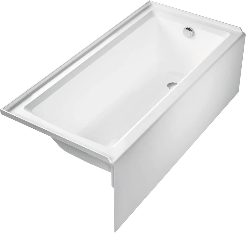 Carver Tubs - ALR6030 - Alcove Modern White Fiberglass Soaking Bathtub for Bathrooms - White Rectangle Modern Acrylic Tub w/Right Chrome Drain - Deep Relaxing Soak - 60' L x 30' W x 21.5' H