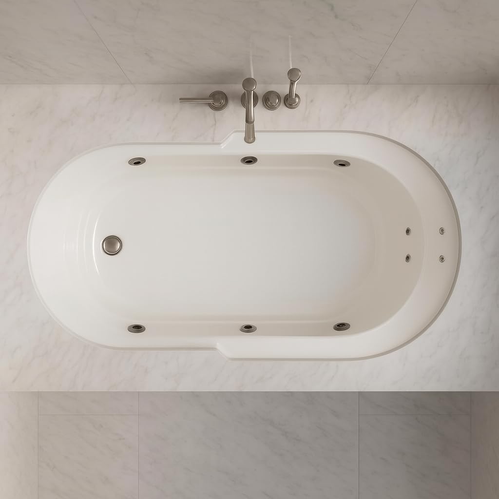 Carver Tubs - RAR7236 - Modern Fiberglass Whirlpool Water Massage Bathtub, With 12 Heater Air Jets - White Acrylic Rectangle Bath Tub - Left End Drain - Deep Relaxing Soak - 72'L x 36'W x 18'H