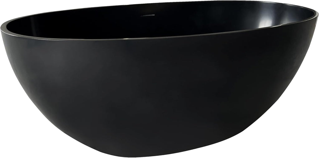 55' Premium Resin Stone Freestanding Bathtub, Matte Black Solid Surface Soaking Tub with Pop-up Drain and Overflow