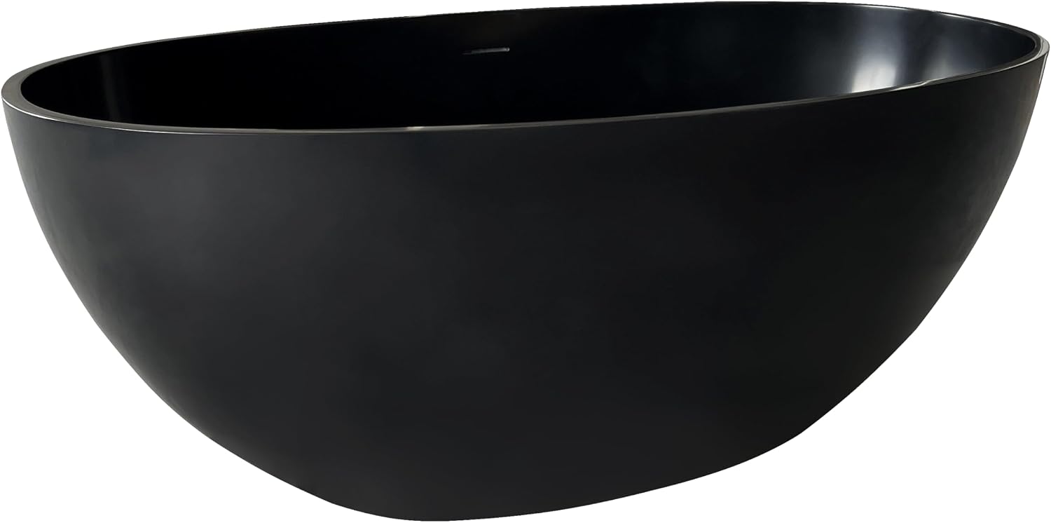 55' Premium Resin Stone Freestanding Bathtub, Matte Black Solid Surface Soaking Tub with Pop-up Drain and Overflow