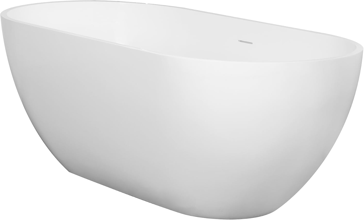 59-Inch Small Freestanding Bathtub – Solid Surface Stone Resin Oval Soaking Tub for Modern Bathroom