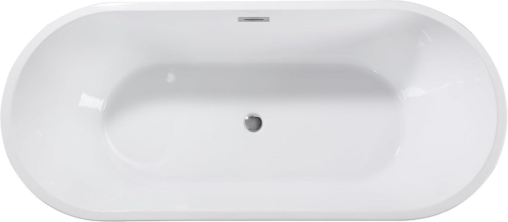 59' Acrylic Freestanding Bathtub-Acrylic Soaking Tubs, Black Bathtub, Oval Shape Black Freestanding Bathtub with Chrome Overflow and Pop Up Drain