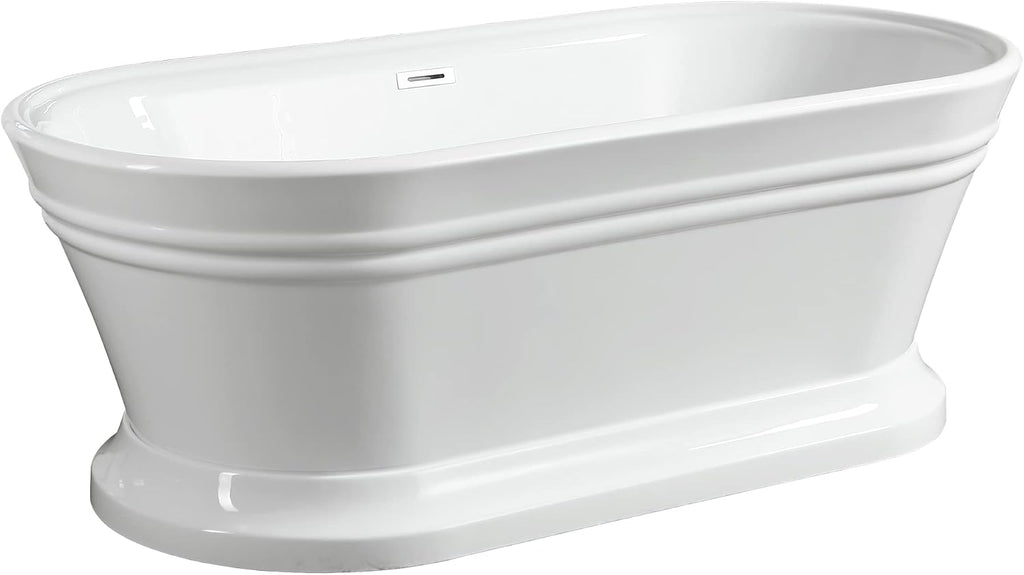 HomeBeyond 59 Inch Free Standing Bathtub | Acrylic Freestanding Soaking Tub, Classic Bathroom Stand Alone Tub Suitable Single Person Bathing, Integrated Overflow, Integrated Overflow Overflow