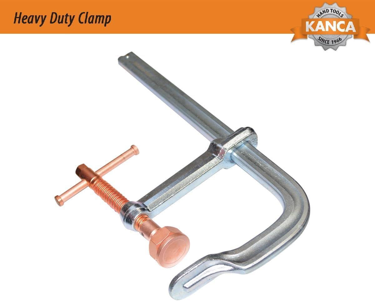 KANCA - HDC-600-C Heavy Duty Clamps With Copper Plated Spindle, Spatter Resistant Welding Clamps, Clamping Force 12,000 N, Opening 24 INCH, Drop-Forged F-Clamp, Bar Clamp (24' - 600 MM)