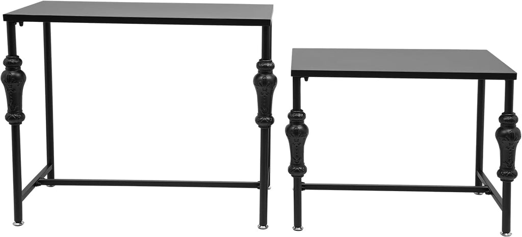 Industrial Retail Display Tables, Set of 2 Standing Clothing Shoes Display Rack, Heavy Duty Boutique Display Riser Storage Shelves, Garment Handbag Display Stand for Retail Clothing Store (Black)