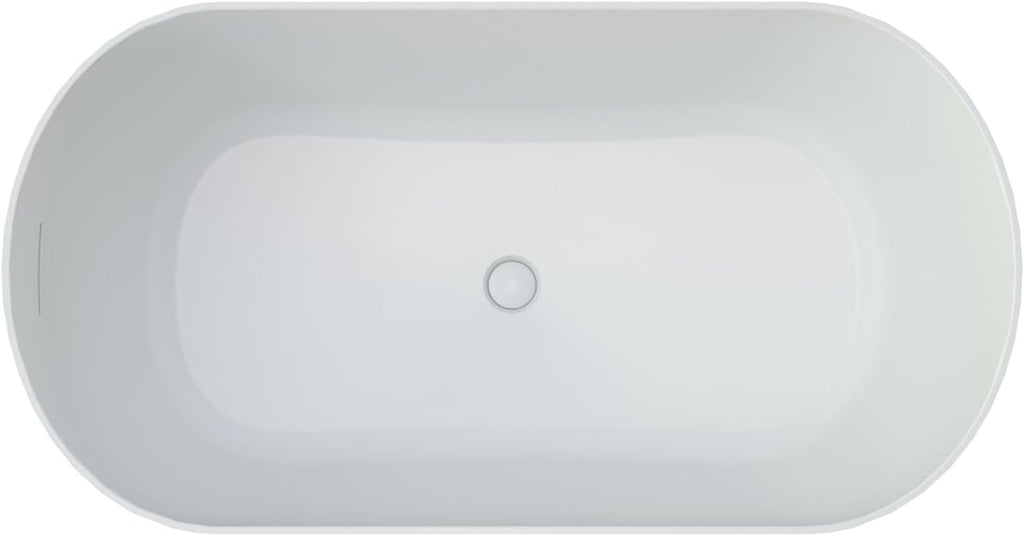 51' Premium Freestanding Solid Surface Bathtub, Oval Shape Stone Resin Soaking Tub with Overflow and Pop-up Drain, Matte White