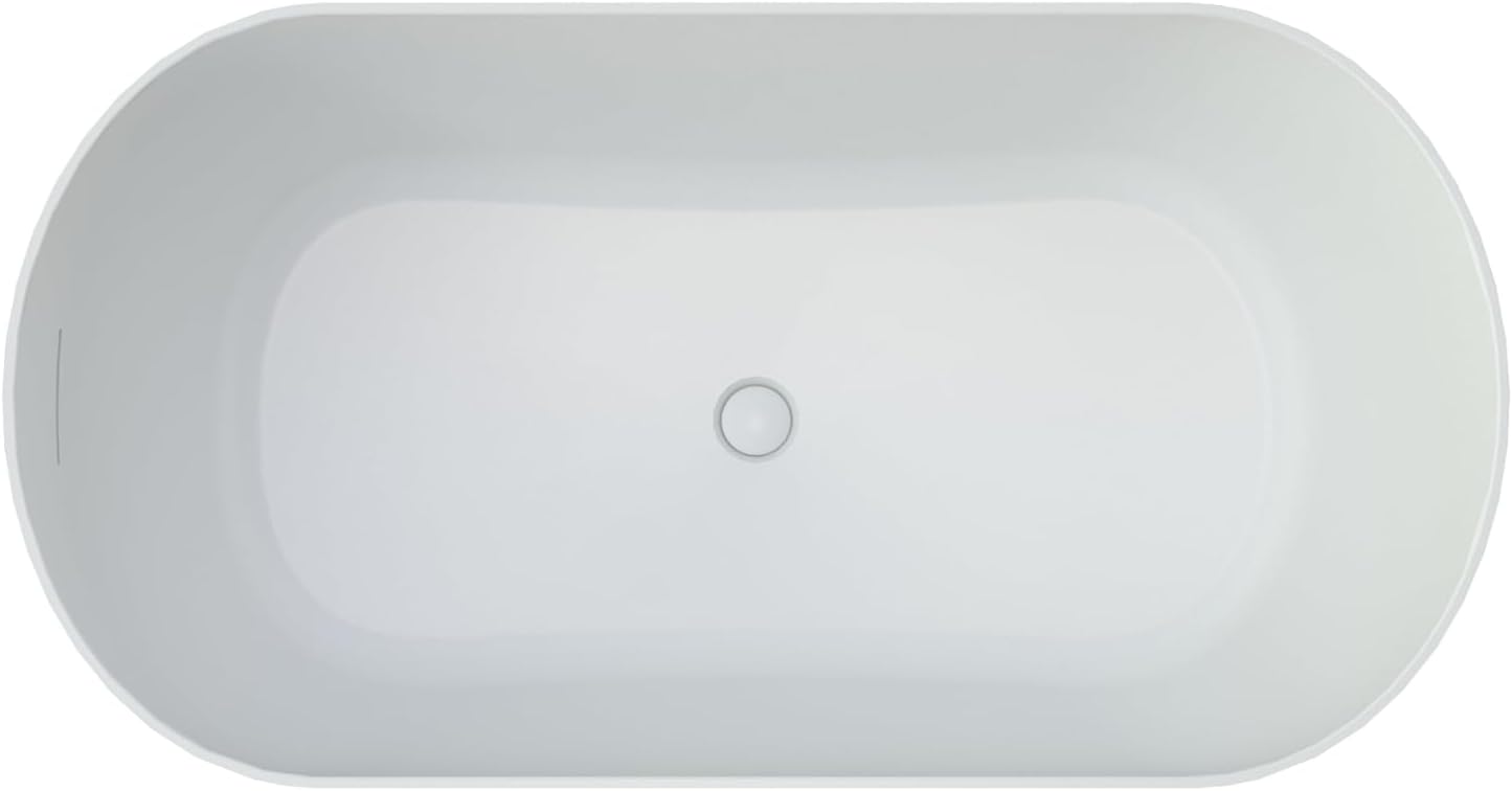 51' Premium Freestanding Solid Surface Bathtub, Oval Shape Stone Resin Soaking Tub with Overflow and Pop-up Drain, Matte White