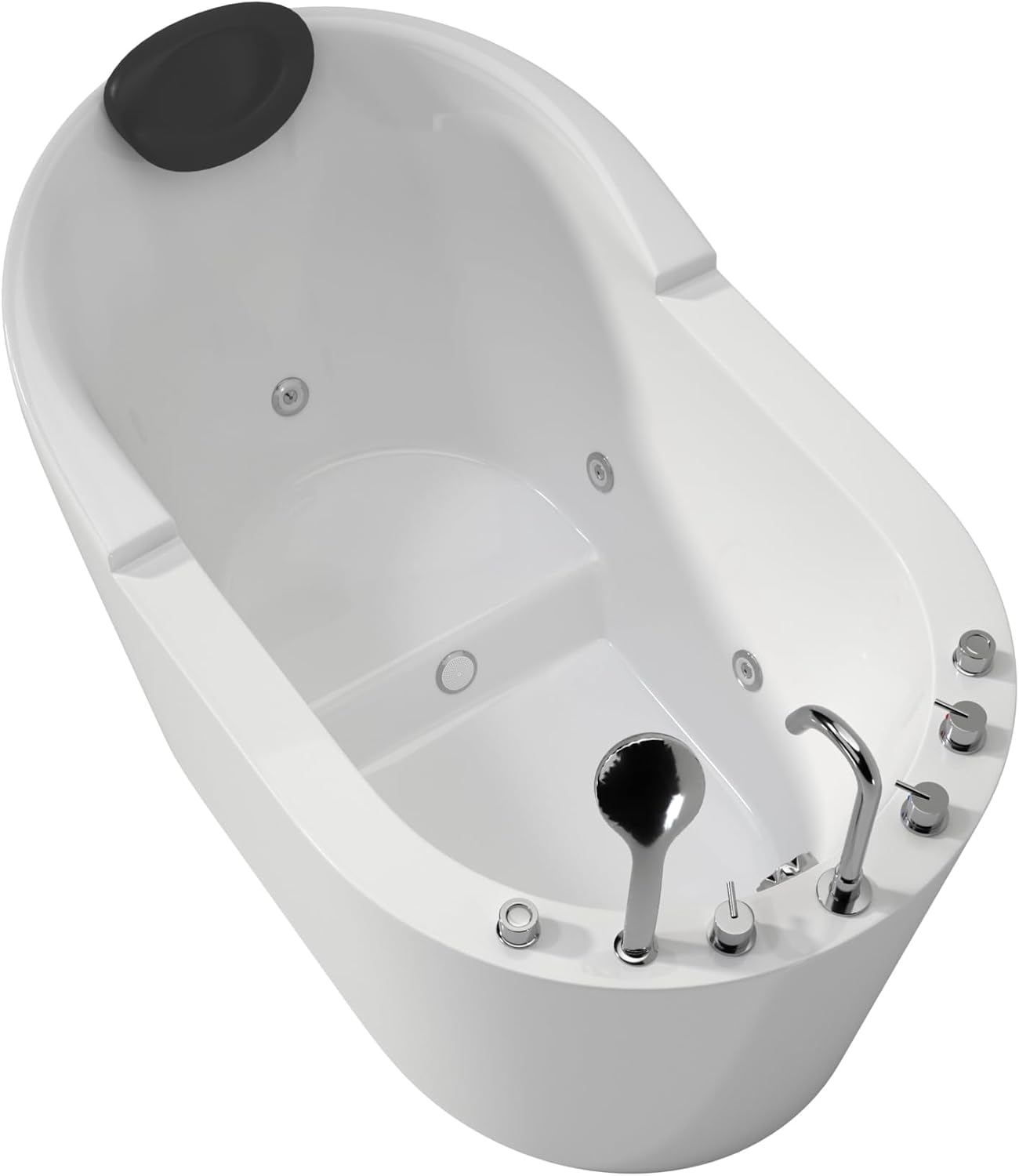 Premium 51' Modern Freestanding Whirlpool Bathtubs with Black Bathtub Pillow, Soaking Acrylic Tub With Faucet